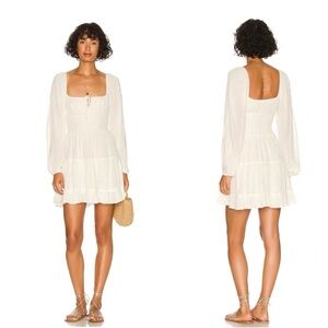 L* Space Cassidy Dress in White/Gold Smocked Waist Size Large